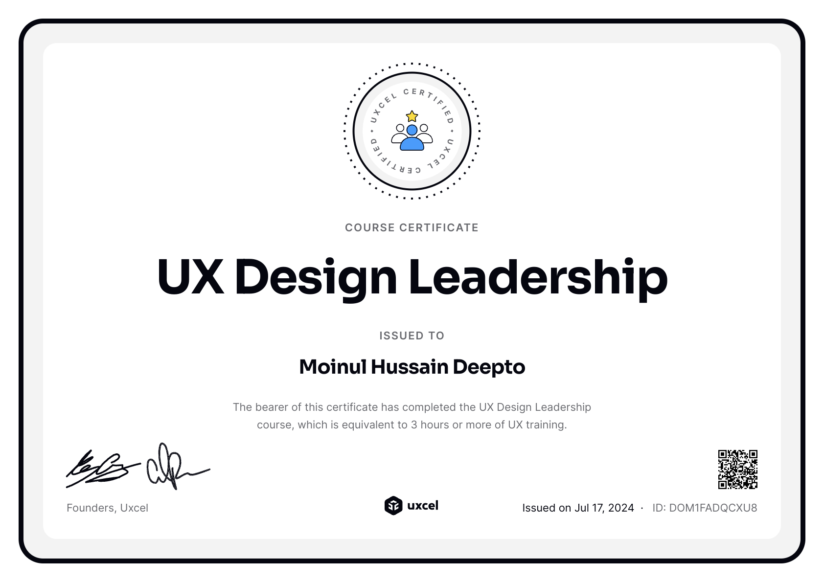 Moinul Hussain Deepto's certificate